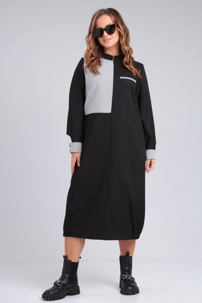Черное бохо платье с карманами, подрезами и нашивками Angelina & Сompany 938 - фото 3