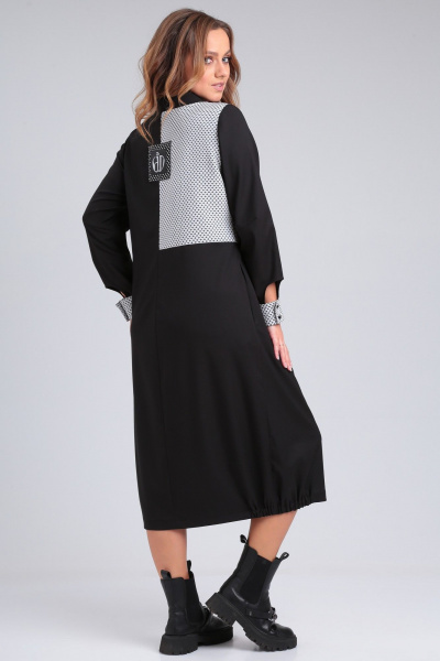 Черное бохо платье с карманами, подрезами и нашивками Angelina & Сompany 938 - фото 2