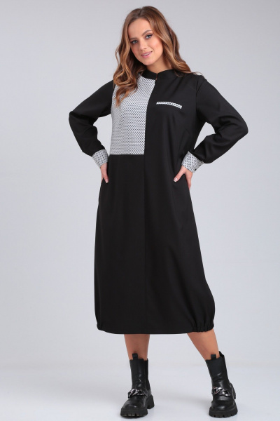 Черное бохо платье с карманами, подрезами и нашивками Angelina & Сompany 938 - фото 1