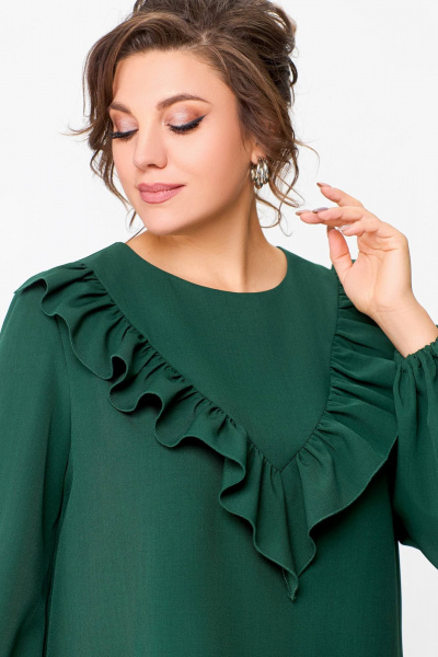 Платье из плательной ткани с объемными рукавами и кокеткой Swallow 710 темный_изумруд - фото 12