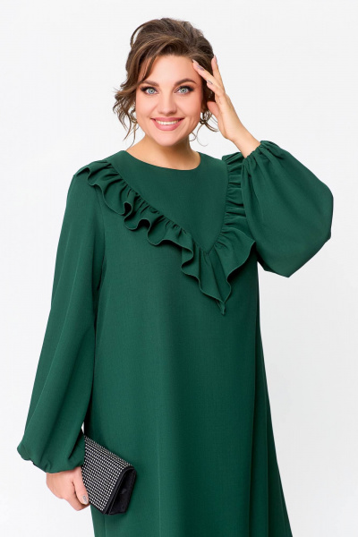 Платье из плательной ткани с объемными рукавами и кокеткой Swallow 710 темный_изумруд - фото 11