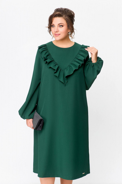 Платье из плательной ткани с объемными рукавами и кокеткой Swallow 710 темный_изумруд - фото 10