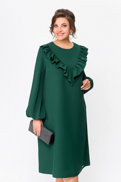 Платье из плательной ткани с объемными рукавами и кокеткой Swallow 710 темный_изумруд - фото 8