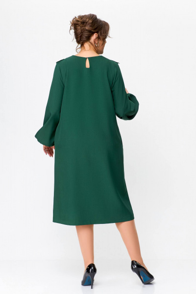 Платье из плательной ткани с объемными рукавами и кокеткой Swallow 710 темный_изумруд - фото 7