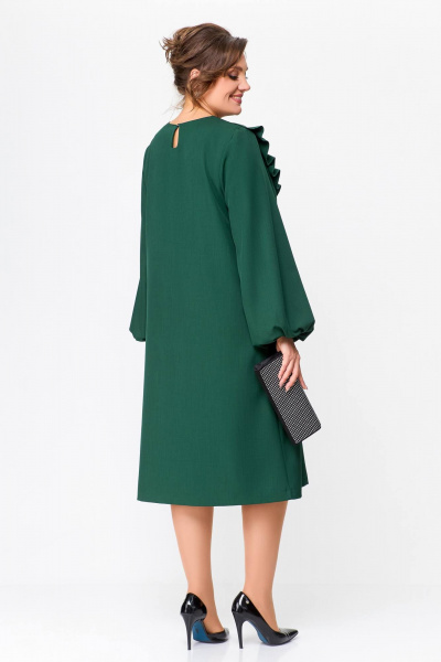 Платье из плательной ткани с объемными рукавами и кокеткой Swallow 710 темный_изумруд - фото 6