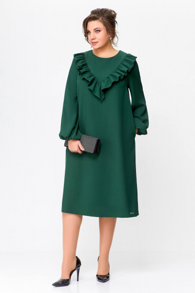 Платье из плательной ткани с объемными рукавами и кокеткой Swallow 710 темный_изумруд - фото 4