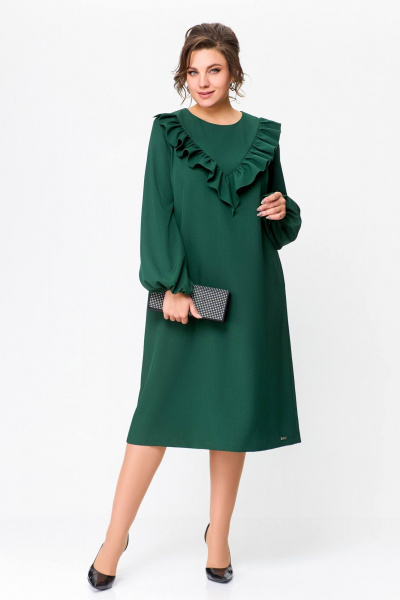 Платье из плательной ткани с объемными рукавами и кокеткой Swallow 710 темный_изумруд - фото 2