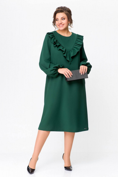 Платье из плательной ткани с объемными рукавами и кокеткой Swallow 710 темный_изумруд - фото 3