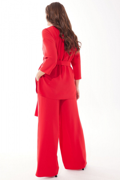 Костюм палаццо из текстиля с вышивкой и рельефами Mislana С1043 красный - фото 4