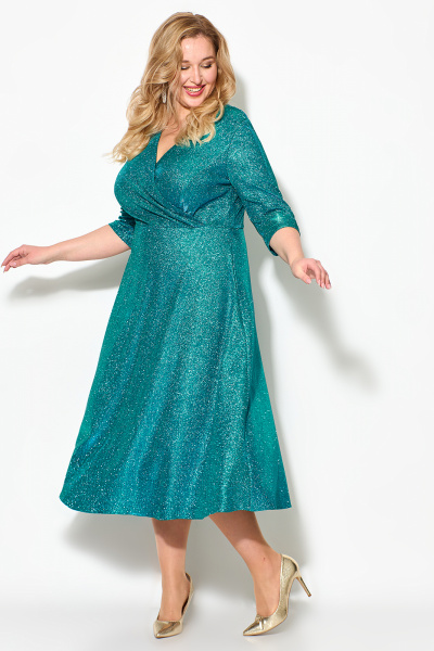 Платье нарядное из трикотажа с люрексом и эффектным запахом Algranda А3960 - фото 3