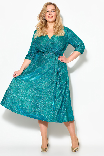 Платье нарядное из трикотажа с люрексом и эффектным запахом Algranda А3960 - фото 7