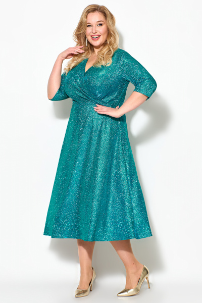 Платье нарядное из трикотажа с люрексом и эффектным запахом Algranda А3960 - фото 8