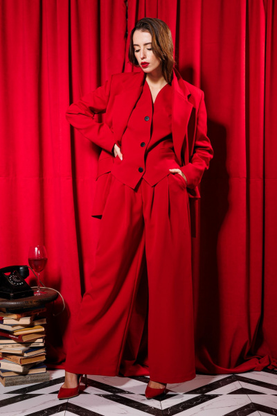 Брюки прямого кроя из текстиля с карманами и складками NikVa 404-1 алый - фото 2