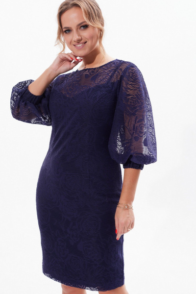 Нарядное платье из кружев и трикотажа с разрезом Condra 2412 синий - фото 6