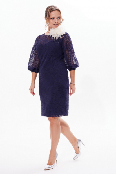 Нарядное платье из кружев и трикотажа с разрезом Condra 2412 синий - фото 3