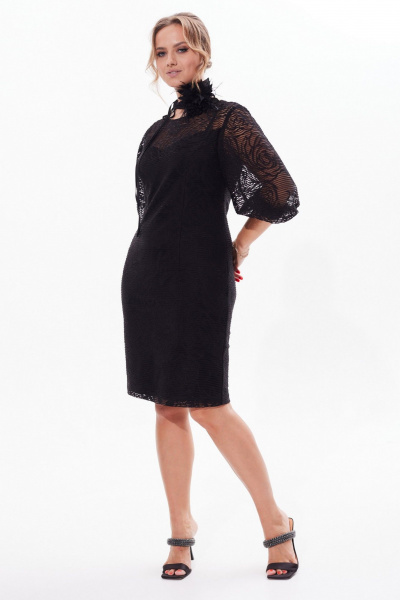 Нарядное платье из кружев и трикотажа с разрезом Condra 2412 черный - фото 2