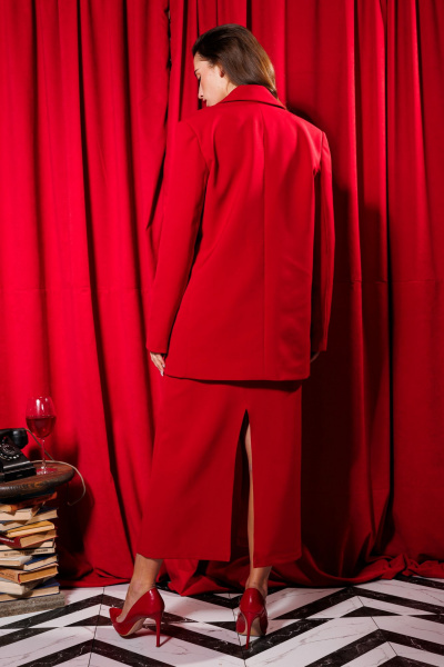 Трехпредметный нарядный костюм из текстиля с воротником NikVa 442 алый - фото 2