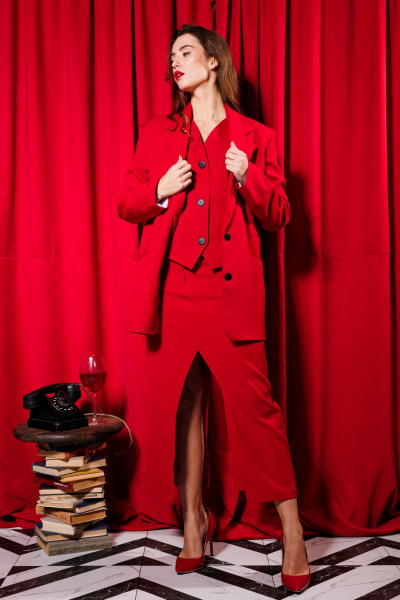 Трехпредметный нарядный костюм из текстиля с воротником NikVa 442 алый - фото 3