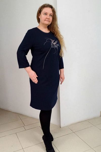 Платье нарядное А-силуэта с вышивкой и разрезом TAiER 1252 темно-синий - фото 1