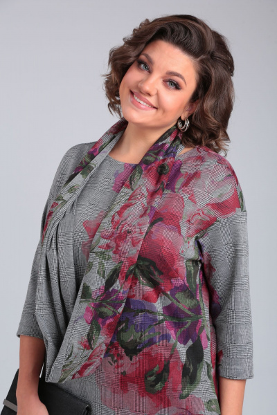 Платье Michel chic 2152 серый-лиловая-роза - фото 9