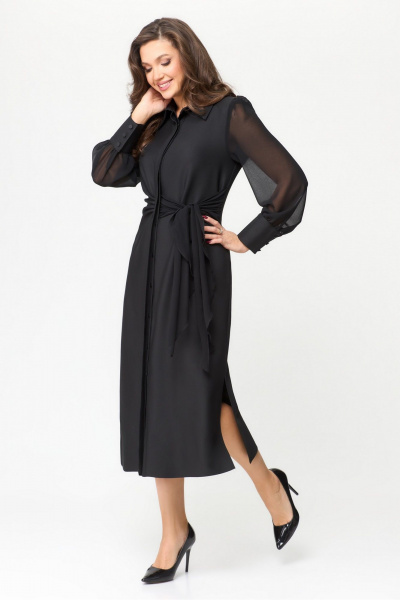 Нарядное черное платье из текстиля и шифона длиной 124 см DaLi 3646а черный - фото 2