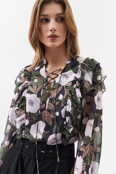 Шифоновая блуза с цветочным принтом и оборкой Art Ribbon M3967T - фото 8