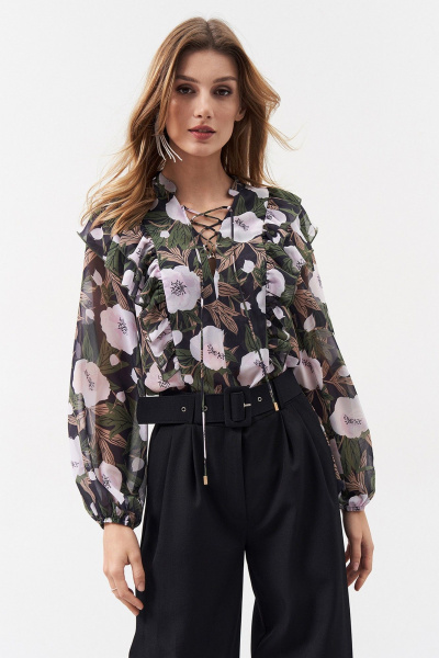 Шифоновая блуза с цветочным принтом и оборкой Art Ribbon M3967T - фото 3