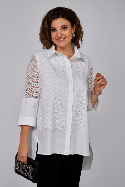Белая хлопковая блуза с кружевами и выкройкой полуприлегающего силуэта Anna Majewska 1530 - фото 1