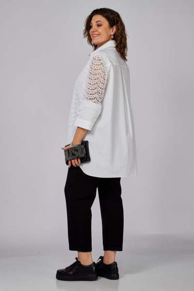 Белая хлопковая блуза с кружевами и выкройкой полуприлегающего силуэта Anna Majewska 1530 - фото 3