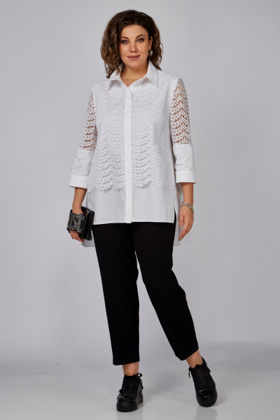 Белая хлопковая блуза с кружевами и выкройкой полуприлегающего силуэта Anna Majewska 1530 - фото 2