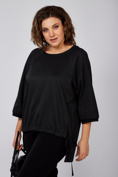 Черный трикотажный джемпер с кулисой и рукавом реглан Anna Majewska 1532 - фото 1