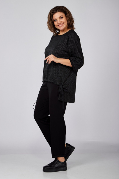 Черный трикотажный джемпер с кулисой и рукавом реглан Anna Majewska 1532 - фото 3