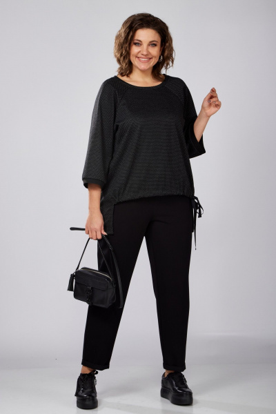 Черный трикотажный джемпер с кулисой и рукавом реглан Anna Majewska 1532 - фото 2