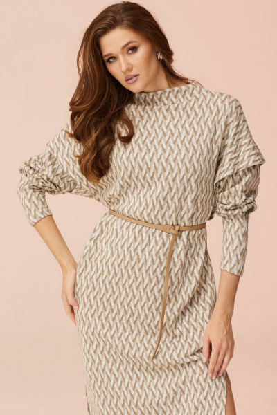 Платье прямое демисезонное из трикотажа с карманами Faufilure C1477 коричневый - фото 1