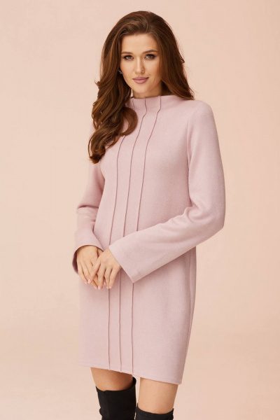 Платье прямое демисезонное из трикотажа с защипами Faufilure C1478 розовый - фото 1