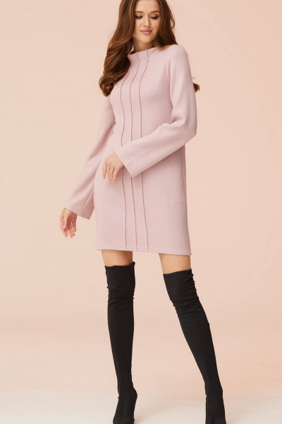 Платье прямое демисезонное из трикотажа с защипами Faufilure C1478 розовый - фото 3