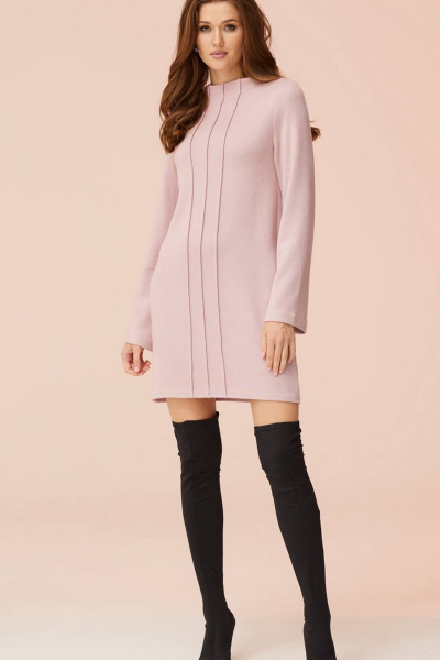 Платье прямое демисезонное из трикотажа с защипами Faufilure C1478 розовый - фото 2