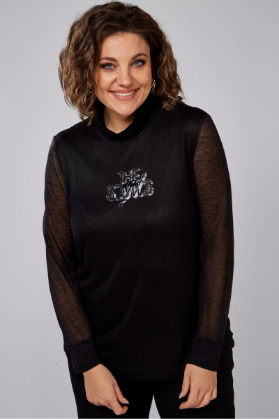 Черная трикотажная блуза с декоративной печатью и плечевым регланом Anna Majewska А339 - фото 1