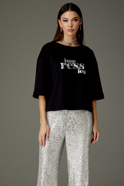 Нарядный комплект из пайеточного брюк и укороченного джемпера из трикотажа N.O.W. 1372-S - фото 4