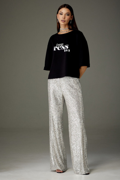 Нарядный комплект из пайеточного брюк и укороченного джемпера из трикотажа N.O.W. 1372-S - фото 3
