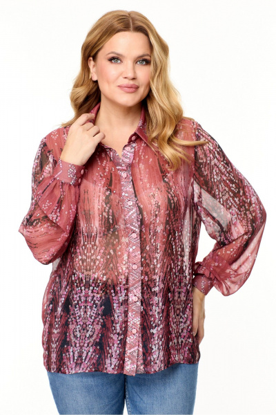 Рубашка из шифона с принтом, застежка на пуговицы Abbi 4023 - фото 1