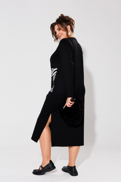 Платье черное из трикотажа с принтом зебра Anelli 1427 черный - фото 4