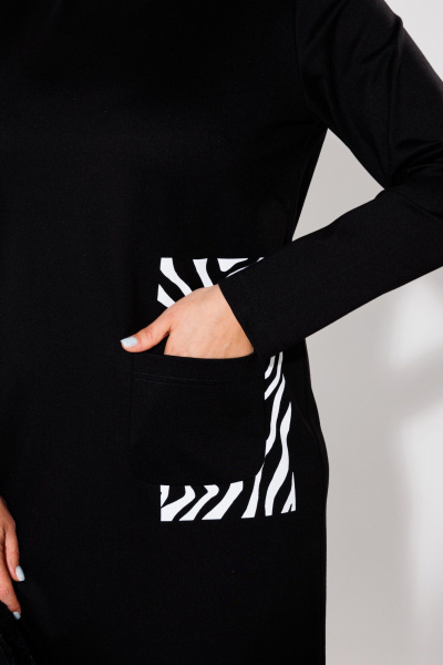 Платье черное из трикотажа с принтом зебра Anelli 1427 черный - фото 3