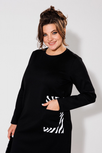 Платье черное из трикотажа с принтом зебра Anelli 1427 черный - фото 2