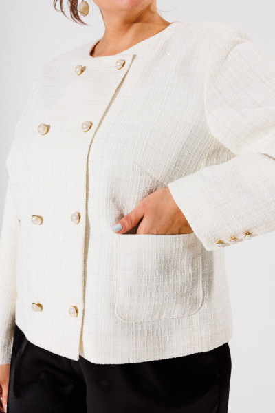Жакет в стиле Шанель с мерцающей тканью и пуговицами Anelli 1430 белый - фото 4