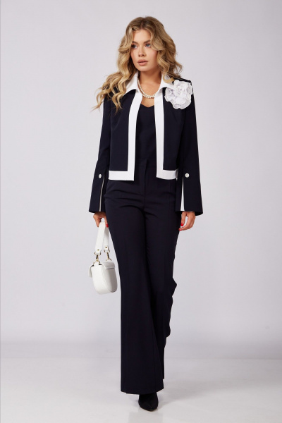 Нарядный синий костюм тройка из стрейчевой ткани DOGGI 2921 - фото 1