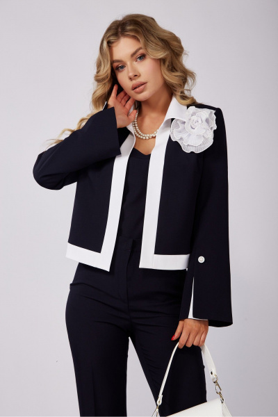 Нарядный синий костюм тройка из стрейчевой ткани DOGGI 2921 - фото 3