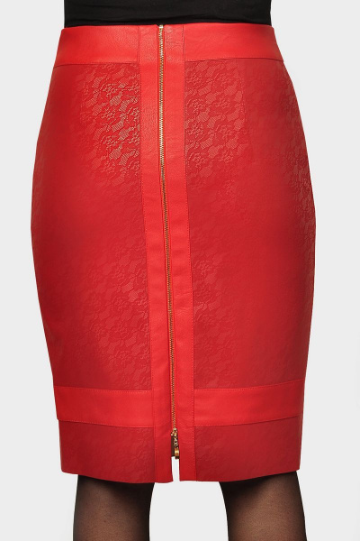 Юбка из эко-кожи и кружева с металлизированной молнией Klever 259 красный - фото 2