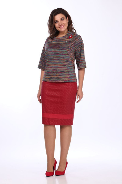 Юбка из эко-кожи и кружева с металлизированной молнией Klever 259 красный - фото 4