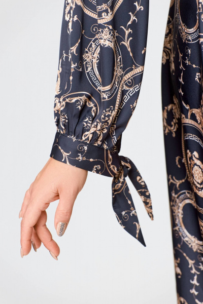 Элегантное платье из шёлка с карманами, отрезная по талии Swallow 707 черный/бежевый_принт - фото 19